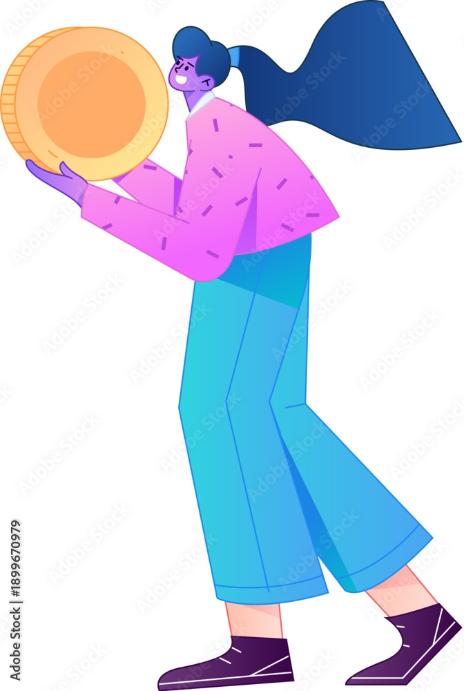 Obraz premium Professional sketch illustration of a figure holding a gold coin, depicting its body movements. 
