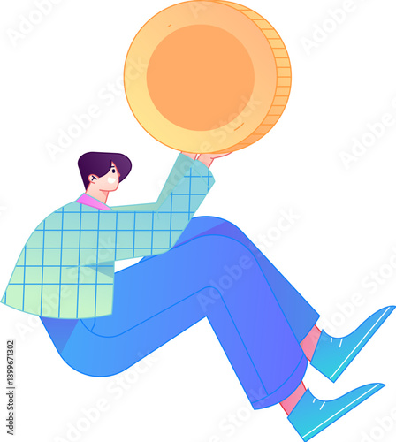 Professional sketch illustration of a figure holding a gold coin, depicting its body movements.
