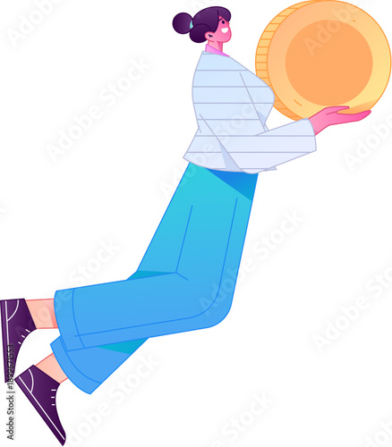 Professional sketch illustration of a figure holding a gold coin, depicting its body movements.
