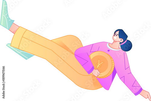 Professional sketch illustration of a figure holding a gold coin, depicting its body movements.
