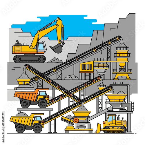 Quarry Mining Operations with Heavy Machinery.