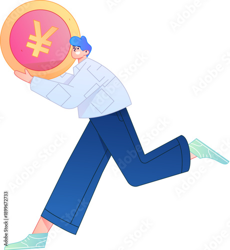 Professional sketch illustration of a figure holding a gold coin, depicting its body movements.
