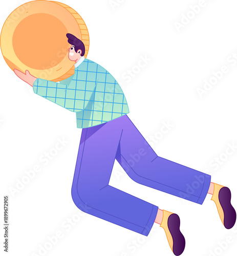 Professional sketch illustration of a figure holding a gold coin, depicting its body movements.
