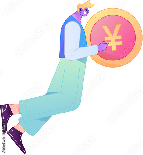 Professional sketch illustration of a figure holding a gold coin, depicting its body movements.
