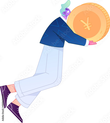 Professional sketch illustration of a figure holding a gold coin, depicting its body movements.
