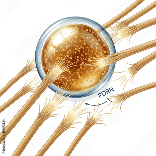 Isolated a realistic Encapsulated PDRN serum repairing elastin fibers 3D illustration vector art with white background 