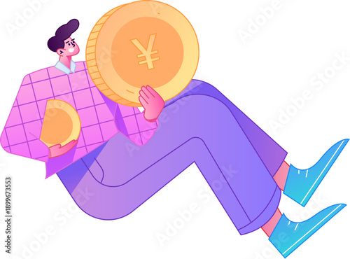 Professional sketch illustration of a figure holding a gold coin, depicting its body movements.
