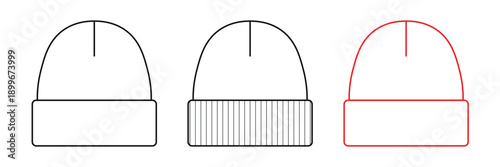 Beanie Hat Knit Stocking Cap Mockup Blank, white and Red color variant Vector art illustration