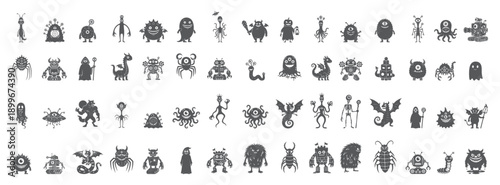 Monster Icons, One Eye Character Design, Hand Drawn Line Art