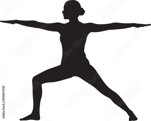 Graceful silhouette of a woman performing the warrior ii yoga pose with balance and strength