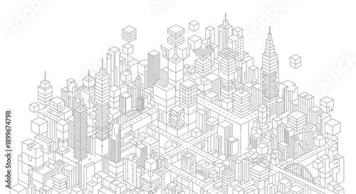 abstract-city-made-of-cubes-line-art.