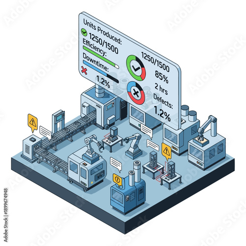 Automated Factory Production Line with Real-time Monitoring Display.