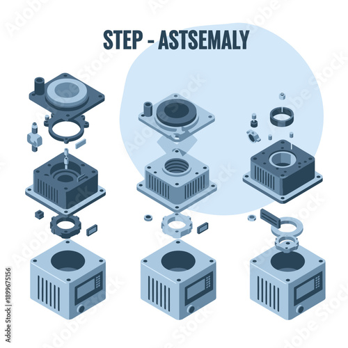 Exploded View of a Mechanical Assembly Step by Step.