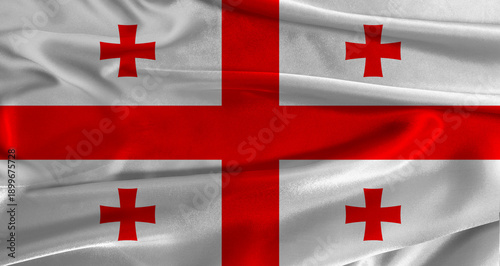 Foto Flag of Georgia with fabric textured background