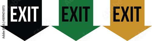 Exit icon set collection group with emergency direction signs, arrow symbols, running man pictogram, safety evacuation signage design isolated on white background vector.