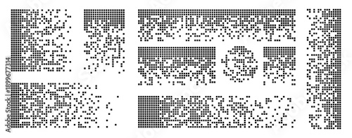 Pixel disintegration shape PNG. Modern pixel pattern with dots creating dynamic digital background. Abstract mosaic texture for tech graphics, geometric designs