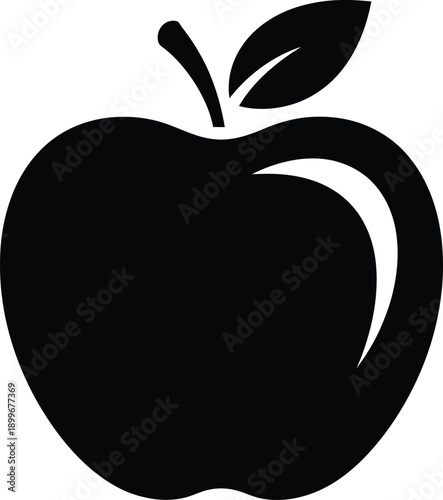 Fresh fruit apple silhouette with leaf and stem