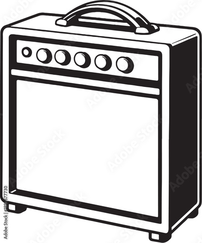 Guitar Amplifier Combo Amp Black and White Line Art Illustration