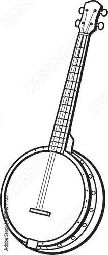 Hand-drawn banjo illustration – vintage string musical instrument line art