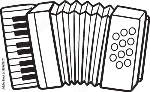Accordion Musical Instrument Black and White Line Art Illustration
