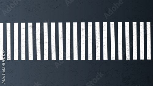 Asphalt road with pedestrian crosswalk lines. Top view of pedestrian zebra crossing, safety walk signs. White and yellow line marks on black asphalt of city lane, road or highway, vector illustration