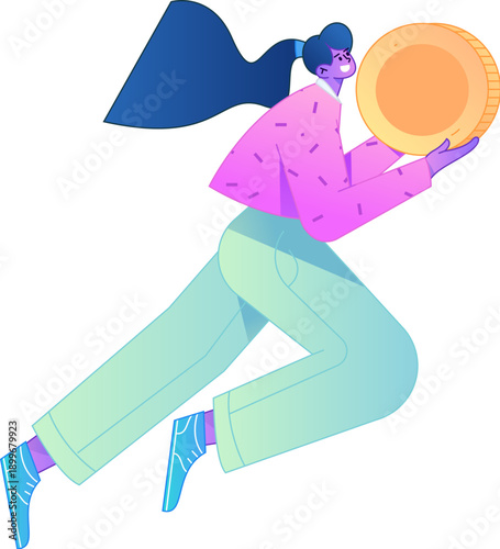 Professional sketch illustration of a figure holding a gold coin, depicting its body movements.
