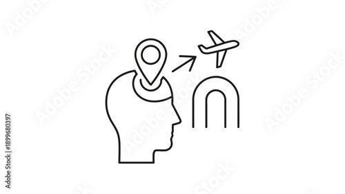 Travel destination planning with location marker and airplane