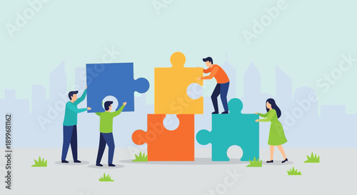 Teamwork and Collaboration with Puzzle Pieces.