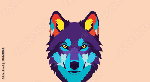 Vibrant Wolf Head Illustration with Colorful Design.