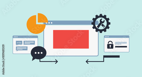 Webpage elements and settings interface illustration.
