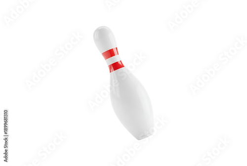 White bowling pin with red stripes isolated on transparent background for sports and game design