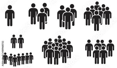People Crowd Team Symbol Icons Set, group users collection, community teamwork leadership network collaboration business organization pictogram UI illustration