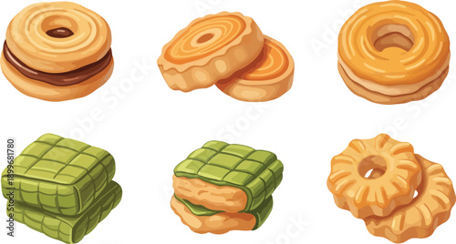 Traditional Cookies and Snacks for Ramadan and Eid Al-Fitr Celebration Isolated on White Background