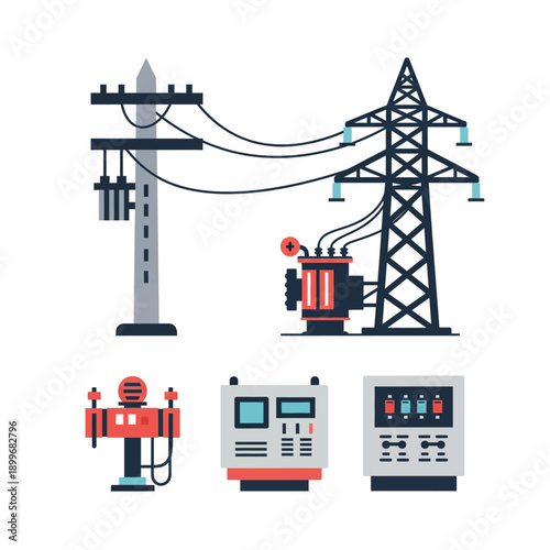 Electrical power transmission and distribution equipment illustration.