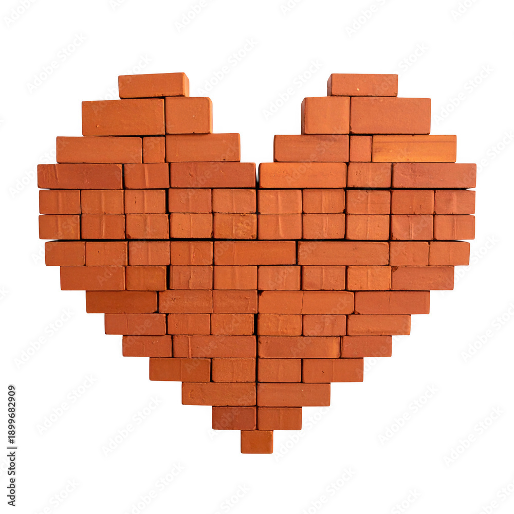 Obraz premium Heart made of small red bricks, isolated on white background