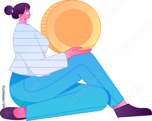 Professional sketch illustration of a figure holding a gold coin, depicting its body movements.

