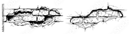 Artistic representation of old crumbling brick walls with broken plaster and cracked surfaces