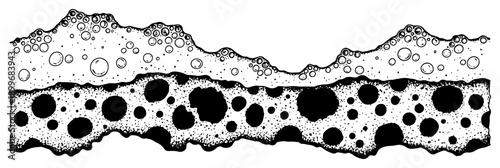 Detailed sketch of porous sponge texture with bubbles and holes