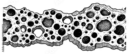 Hand drawn illustration of porous surface texture with many deep holes