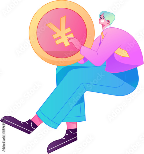 Professional sketch illustration of a figure holding a gold coin, depicting its body movements.

