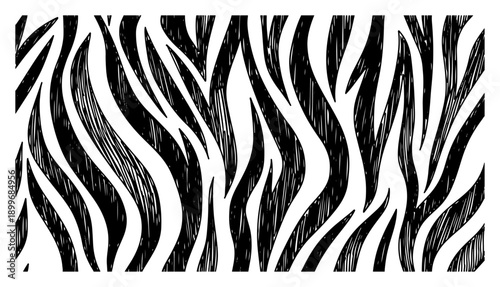 Abstract hand drawn wavy pattern reminiscent of zebra stripes in vintage woodcut style