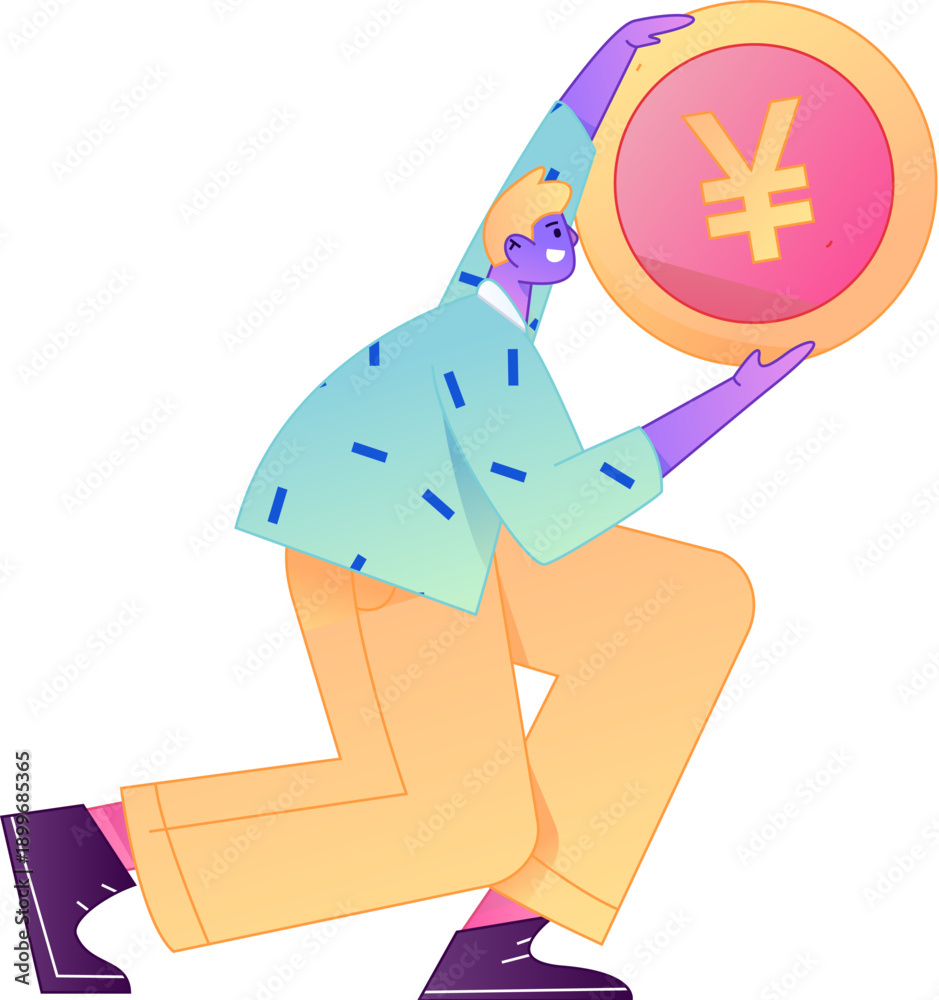 Obraz premium Professional sketch illustration of a figure holding a gold coin, depicting its body movements. 