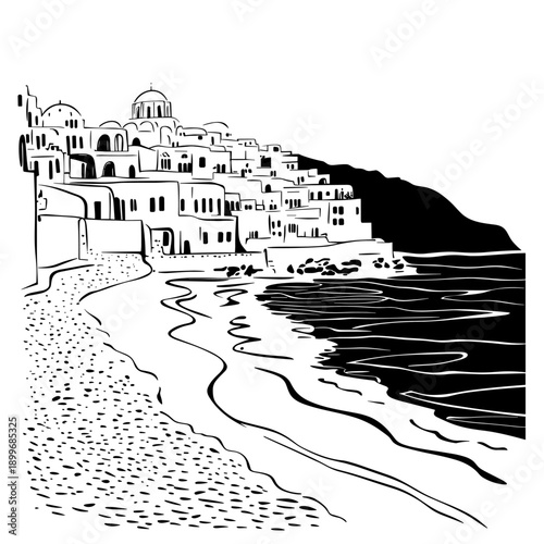 Serene Seaside Village Illustration