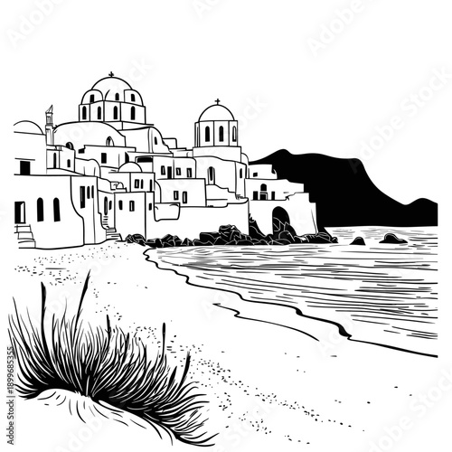 Serene Seaside Village Illustration