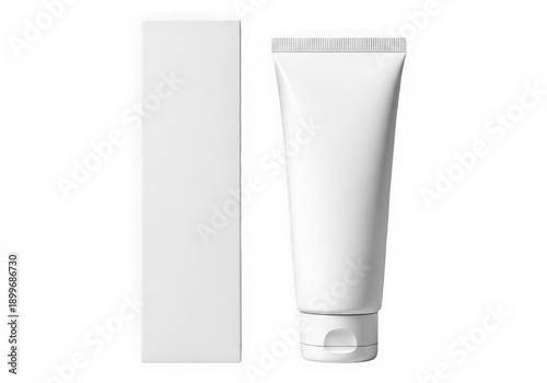 White cosmetic tube and packaging for skincare product isolated on transparent background
