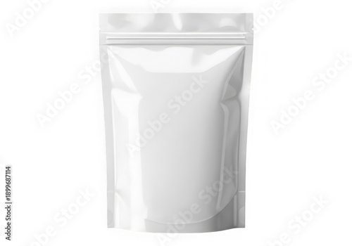 White resealable plastic pouch packaging template isolated on transparent background