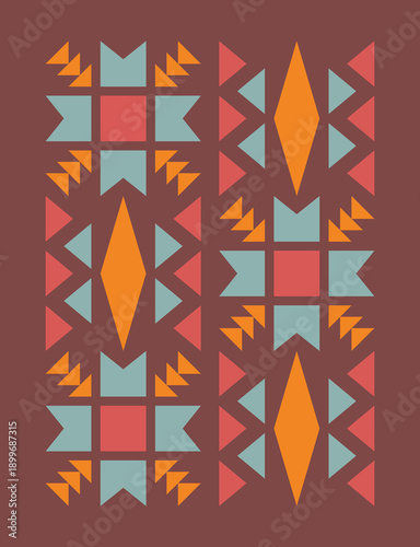 Ethnic Folk Pattern Background with Traditional Geometric Tribal Motifs and Warm Earthy Tones. Illustration art. Vector