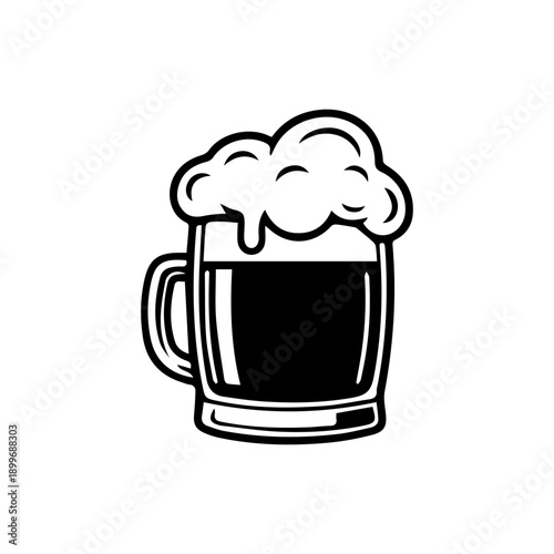 Big mug of cold beer with foam and bubble. retro style beer  mug glass with foam vector illustration.