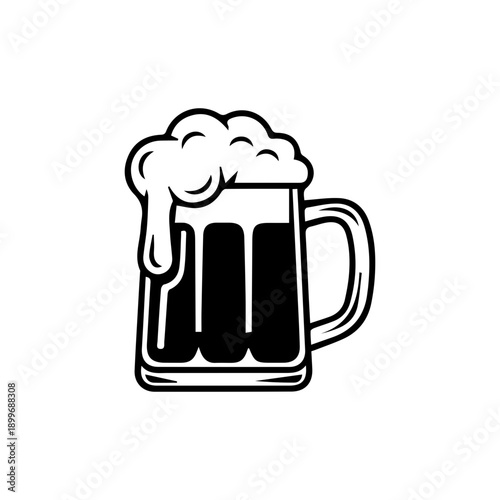 Big mug of cold beer with foam and bubble. retro style beer  mug glass with foam vector illustration.