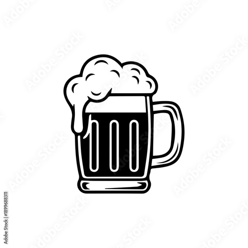 Big mug of cold beer with foam and bubble. retro style beer  mug glass with foam vector illustration.